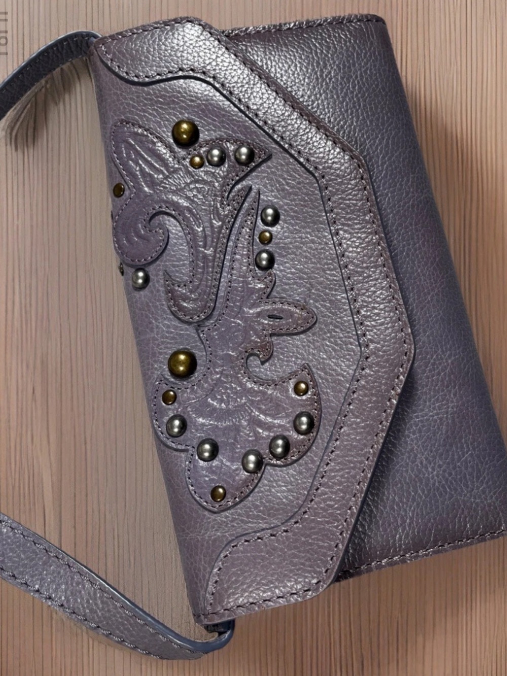 Frye Lavender Montana Embossed Stud Crossbody Wallet sale!